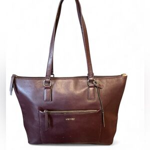 Nine West Dark Brown Mahogany Leather Tote Laptop
